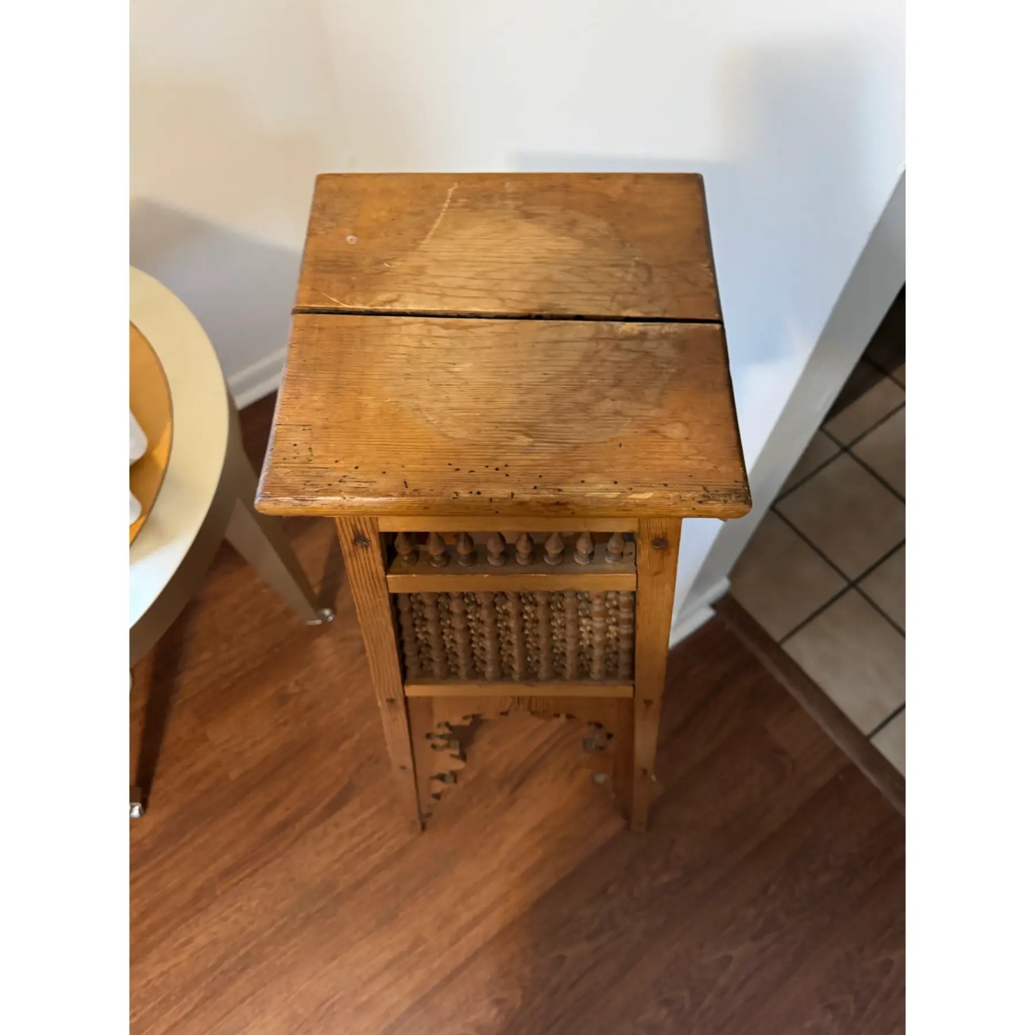 Vintage/Antique Light Brown Wood Side Table - image-8