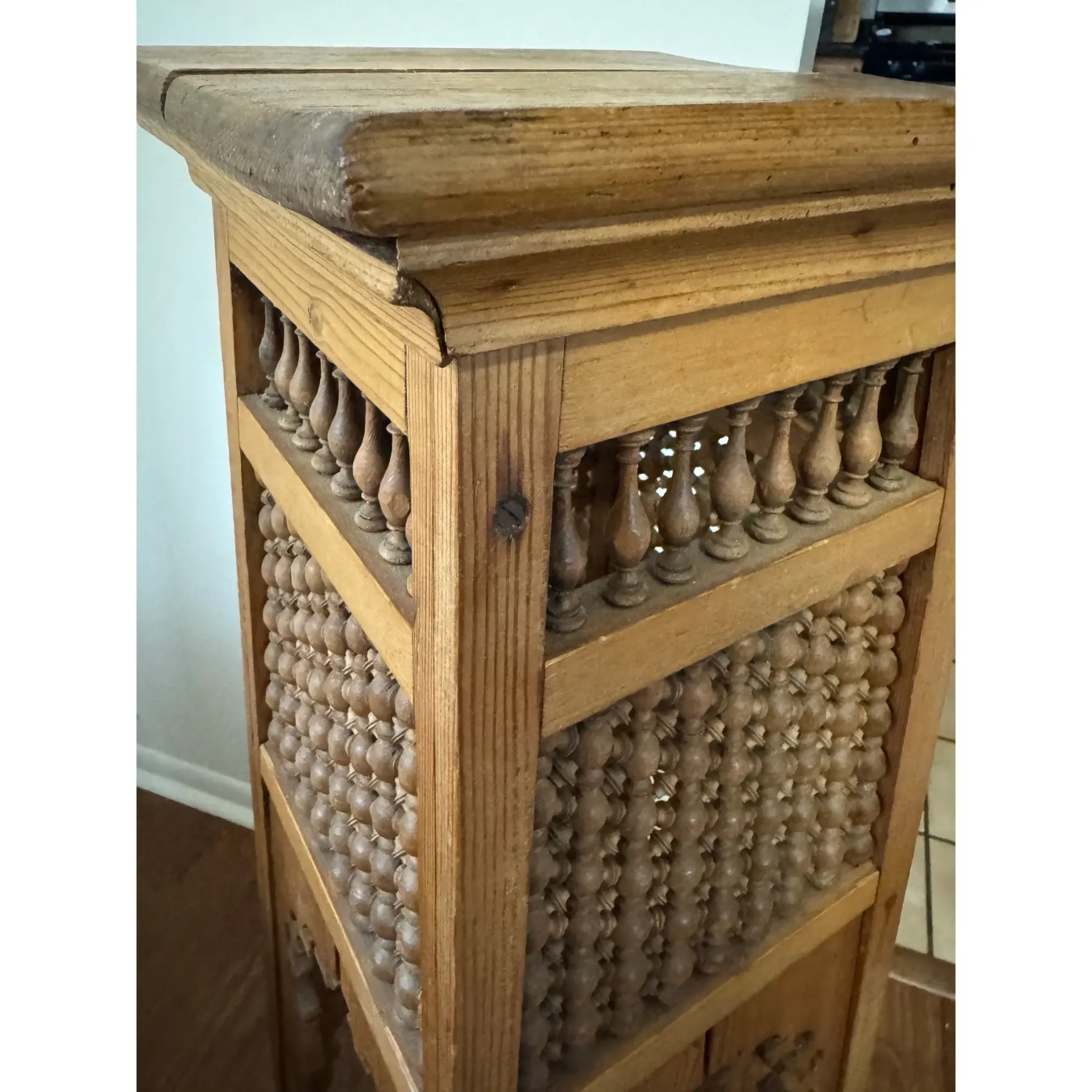 Vintage/Antique Light Brown Wood Side Table - image-7