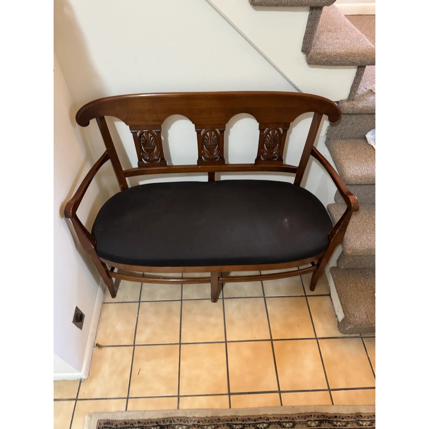 Vintage/Antique Dark Brown Wood Bench - image-1