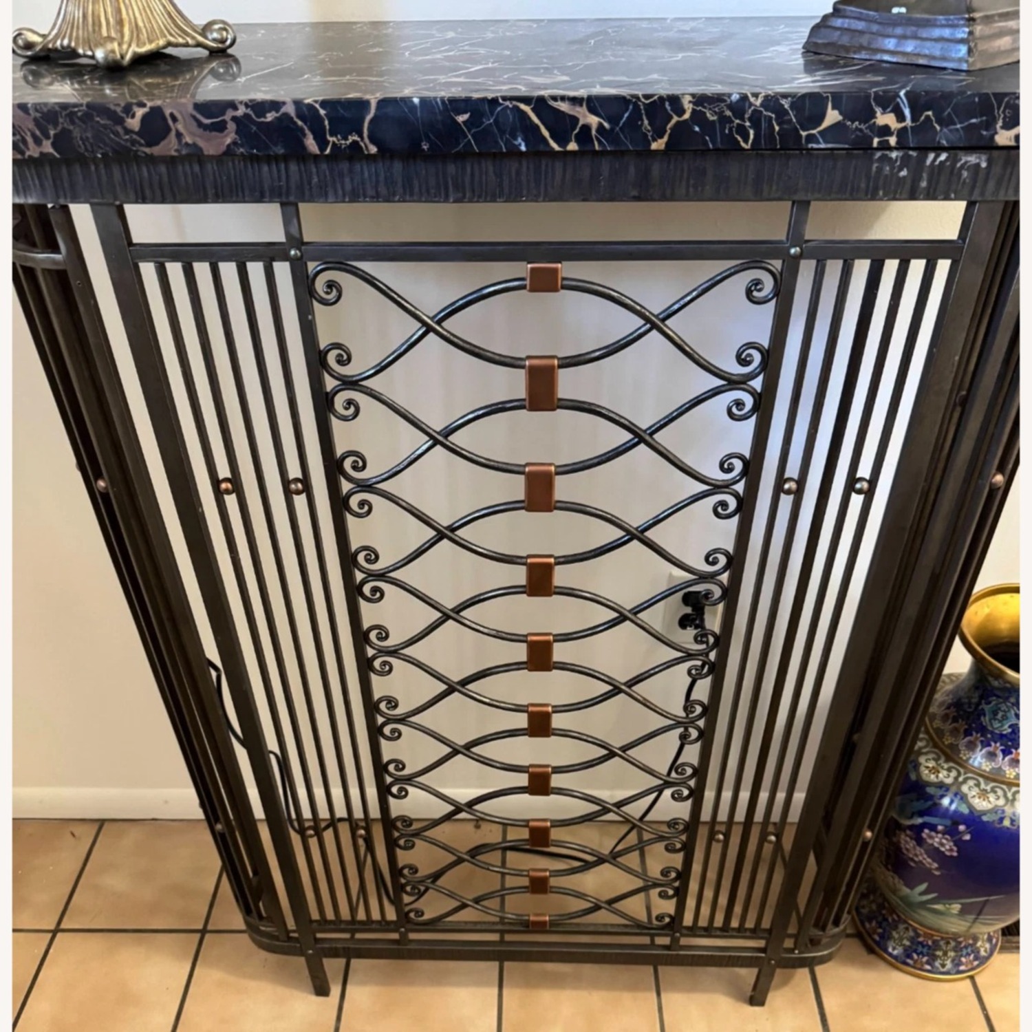 Vintage Metal Radiator Cover Marble Side Table - image-3