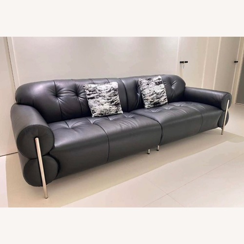 Used Mid-Century Modern Black Leather Sofa for sale on AptDeco