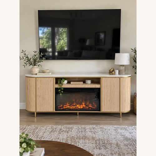 Used 70” Fluted Oak Fireplace Media Console – Like New for sale on AptDeco