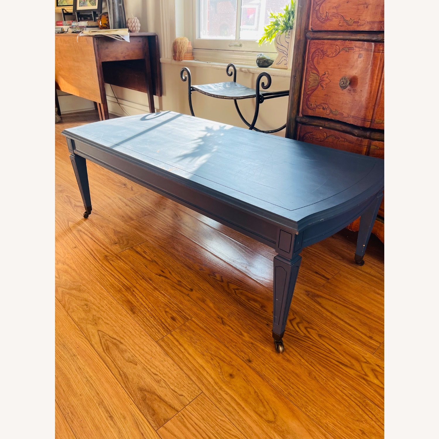 Vintage/Antique Blue Wood Coffee Table - image-2
