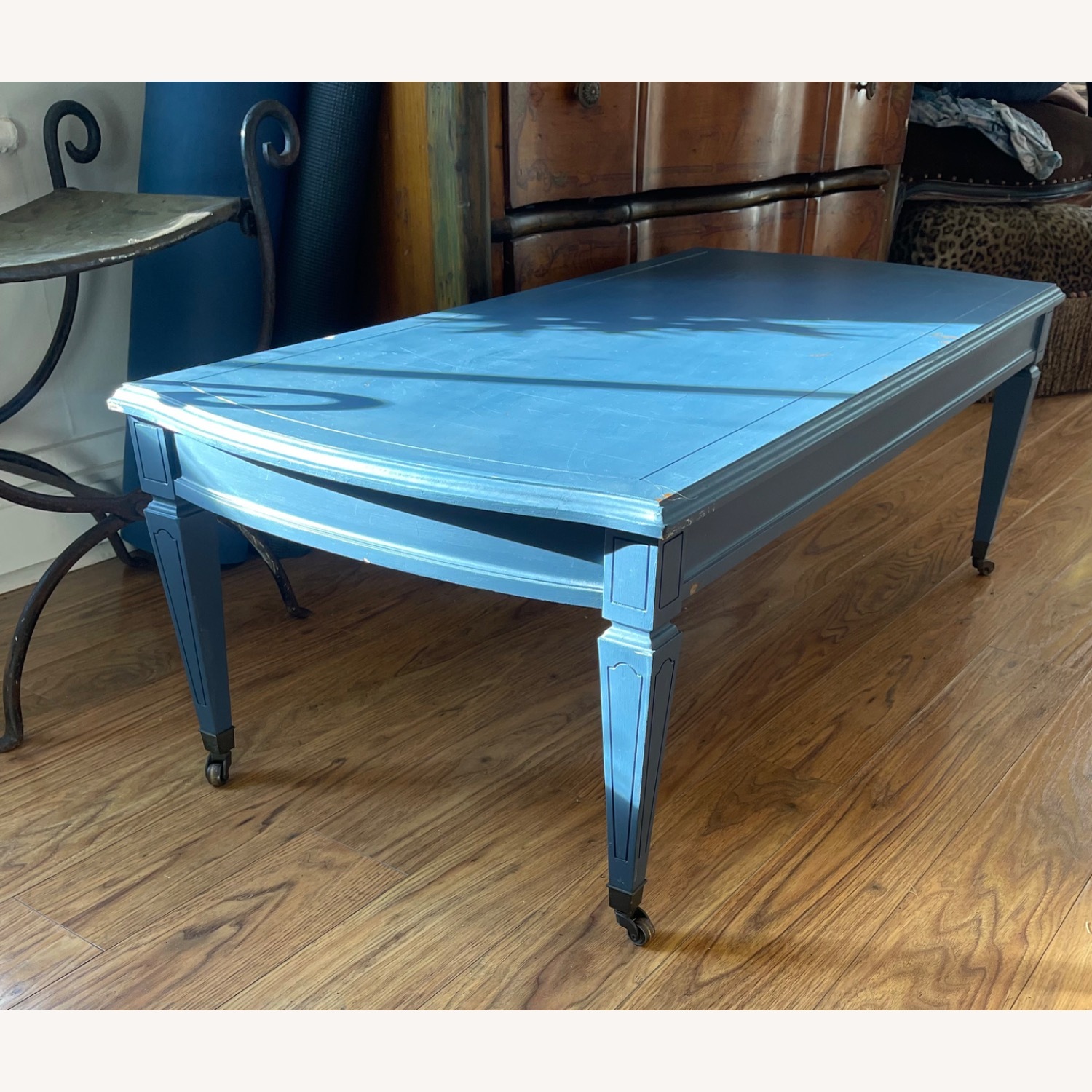 Vintage/Antique Blue Wood Coffee Table - image-5