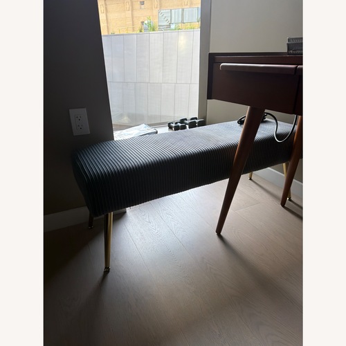 Used Grayish Blue Bench With Brass Feet for sale on AptDeco