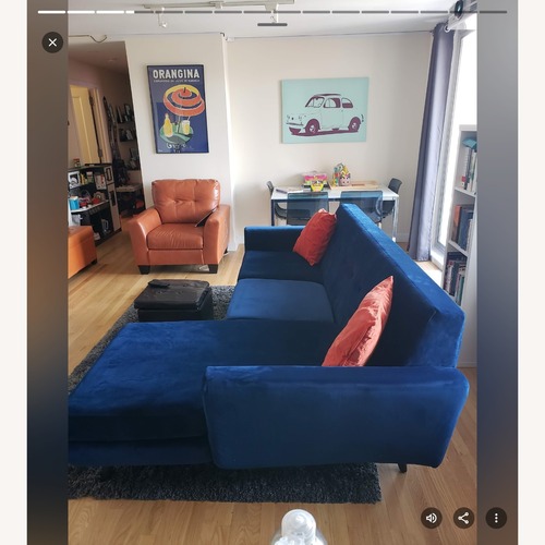 Used Joybird Hughes Blue Velvet Reversible Sofa  for sale on AptDeco