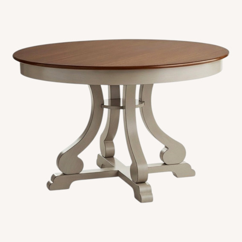 Used Pier 1 Imports Marchella Linen Gray Round Dining Table for sale on AptDeco