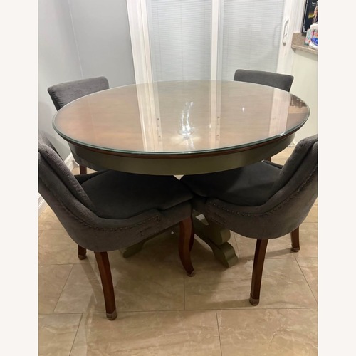 Used Pier 1 Imports Marchella Linen Gray Round Dining Table for sale on AptDeco