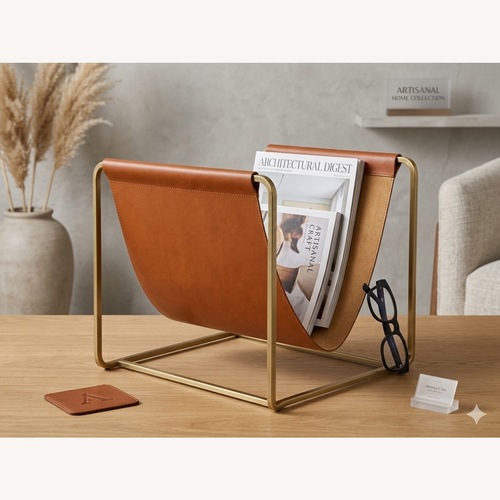Used Cognac Saddle Leather Magazine/Firewood Holder for sale on AptDeco