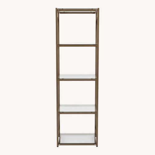 Used Glass Storage Bookshelf with Matte Gold Frame for sale on AptDeco