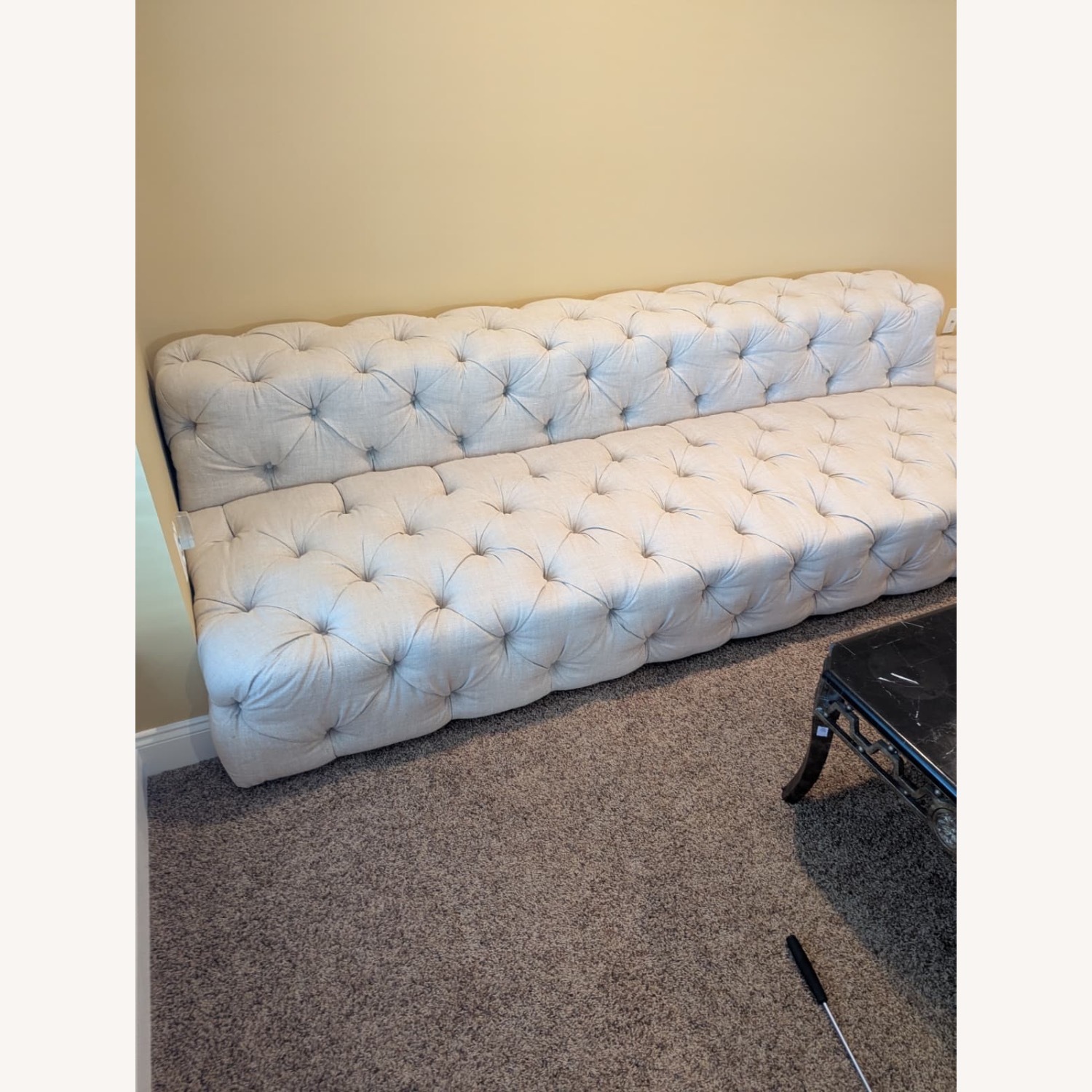 Restoration Hardware Beige Linen Chesterfield Sofa - image-3