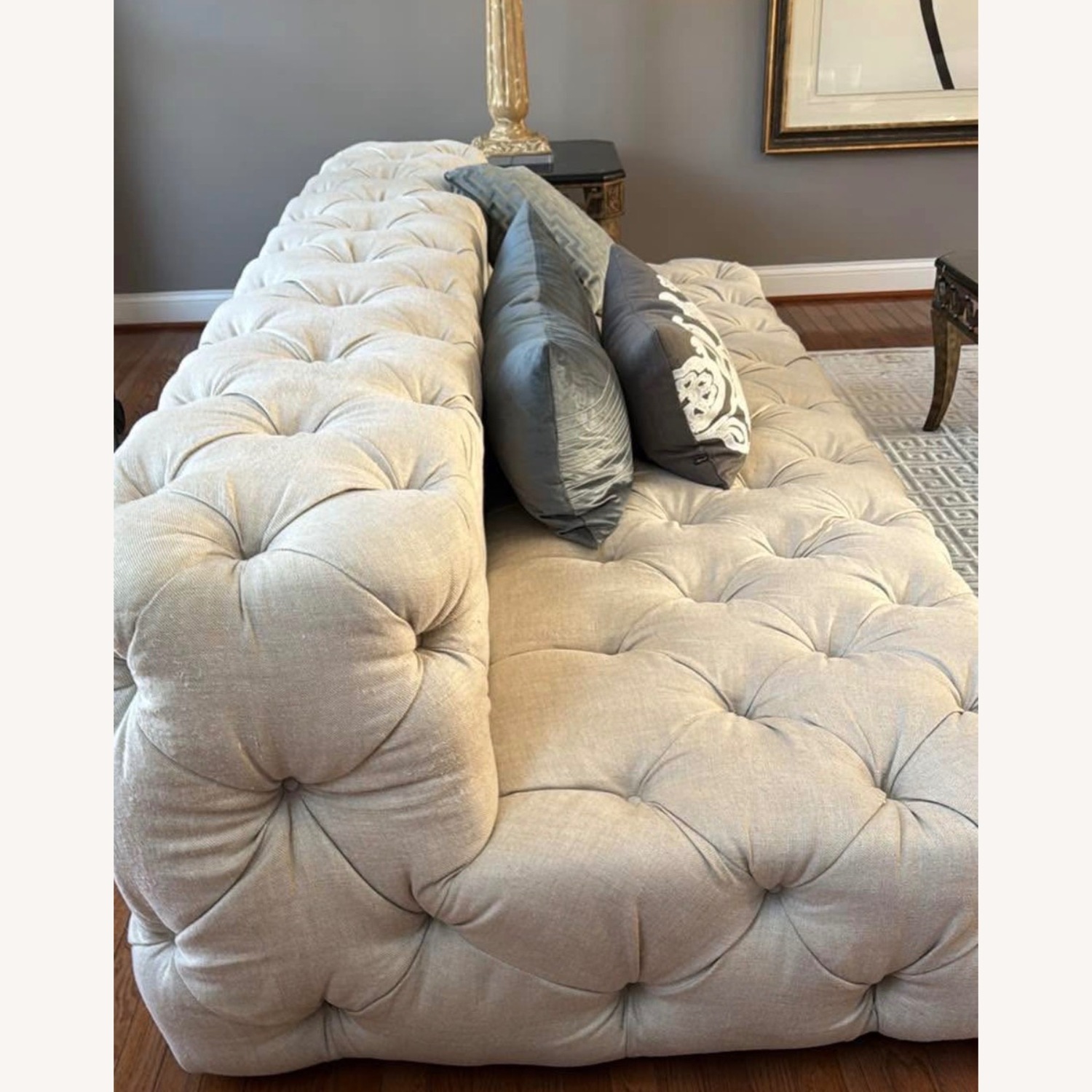 Restoration Hardware Beige Linen Chesterfield Sofa - image-1