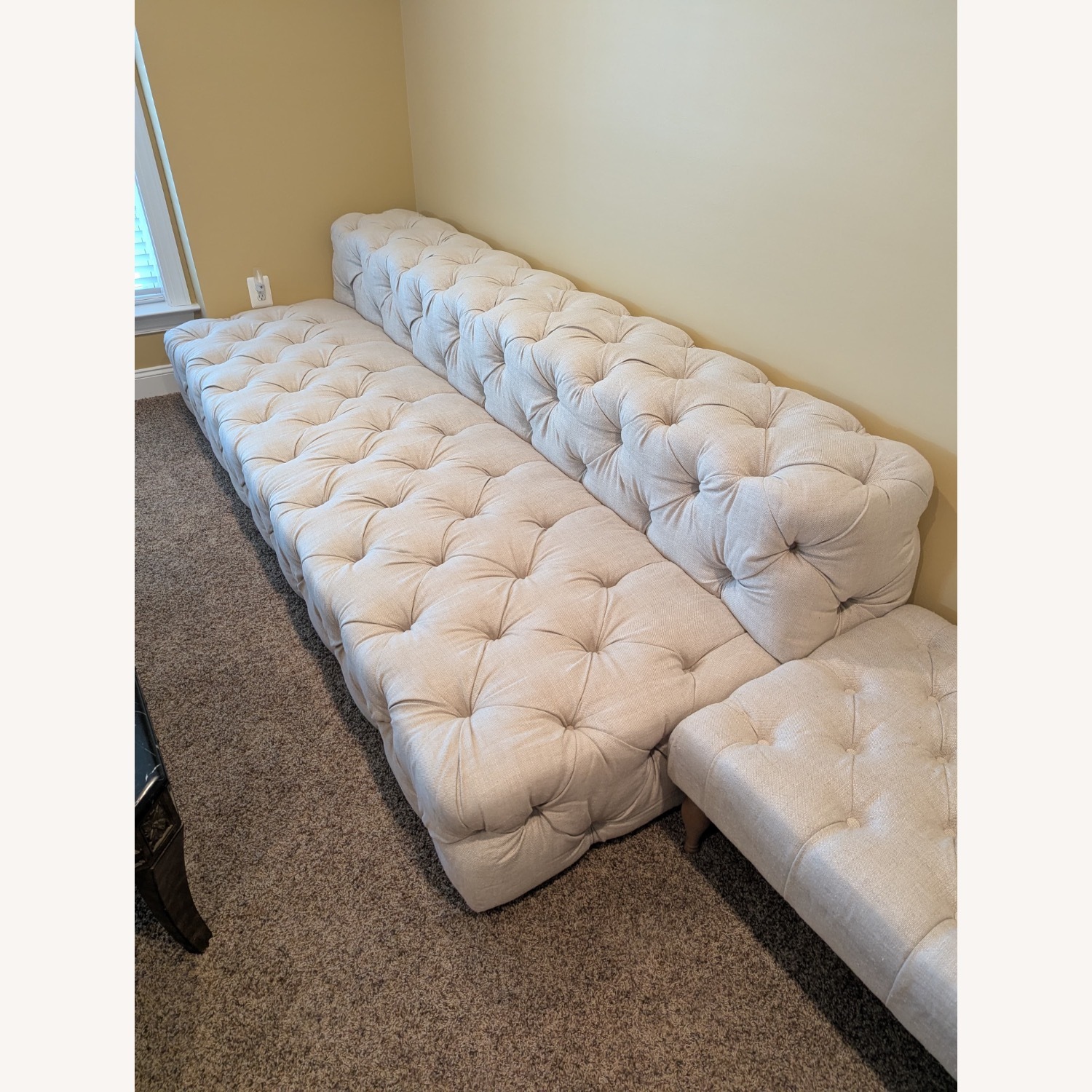 Restoration Hardware Beige Linen Chesterfield Sofa - image-4