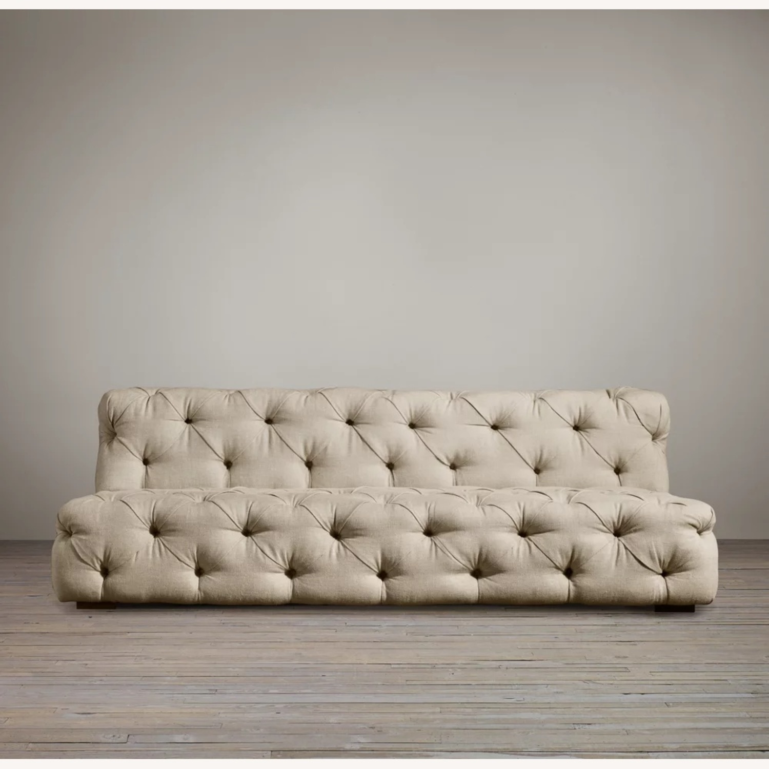 Restoration Hardware Beige Linen Chesterfield Sofa - image-5
