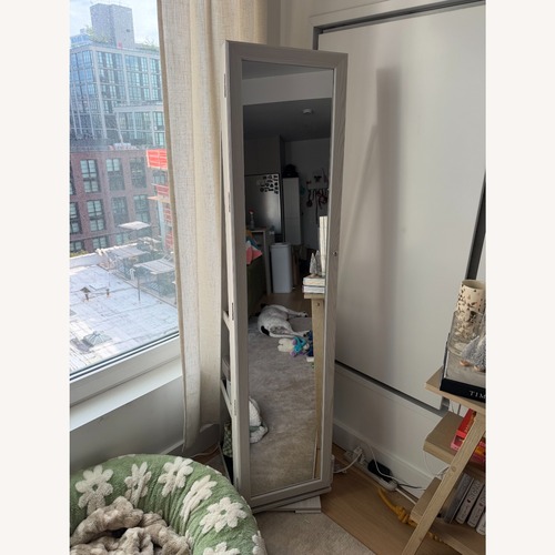 Used Light Gray Wood Floor Mirror for sale on AptDeco