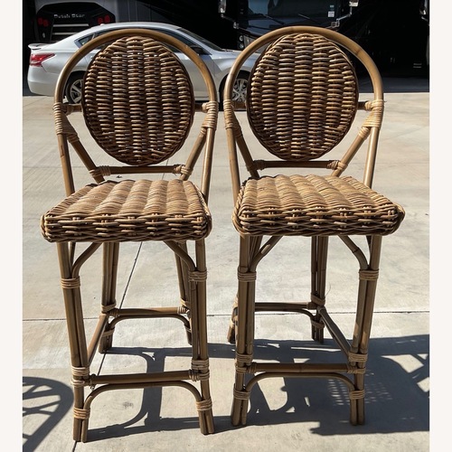 Used Parisian Bamboo Bistro Bar Stool Set (2) for sale on AptDeco