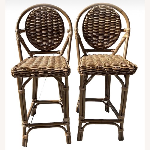 Used Parisian Bamboo Bistro Bar Stool Set (2) for sale on AptDeco