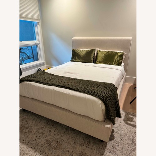 Used Living Spaces Dean Sand II Queen Upholstered Panel Bed for sale on AptDeco