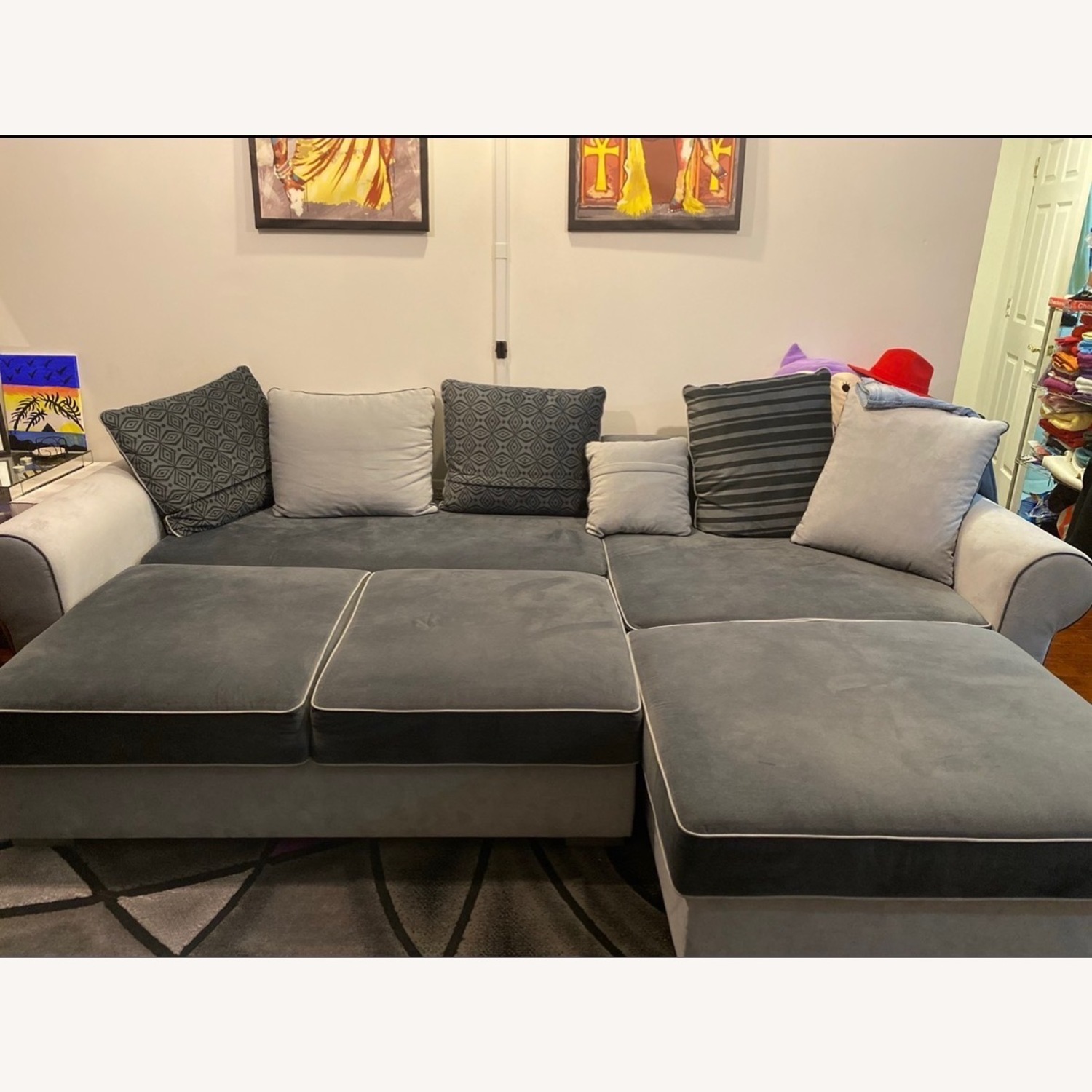 Gray L-Shaped Sleeper Sectional Sofa - image-5