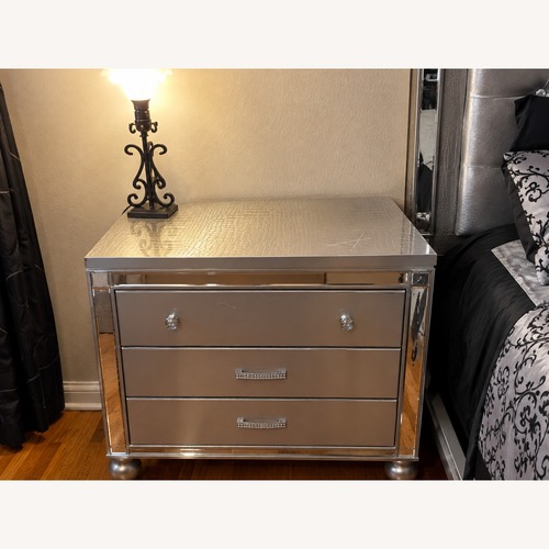 Used Silver Wood With Glass Frame Nightstand for sale on AptDeco