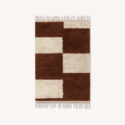 Used Ferm Living Mara Knotted Rug Dark Brick/Off White for sale on AptDeco