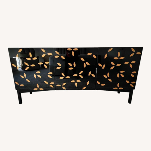 Used Italian Loto Black Lacquer w/Inlaid Wood Credenza for sale on AptDeco