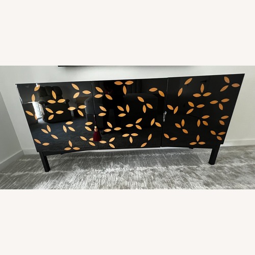 Used Italian Loto Black Lacquer w/Inlaid Wood Credenza for sale on AptDeco