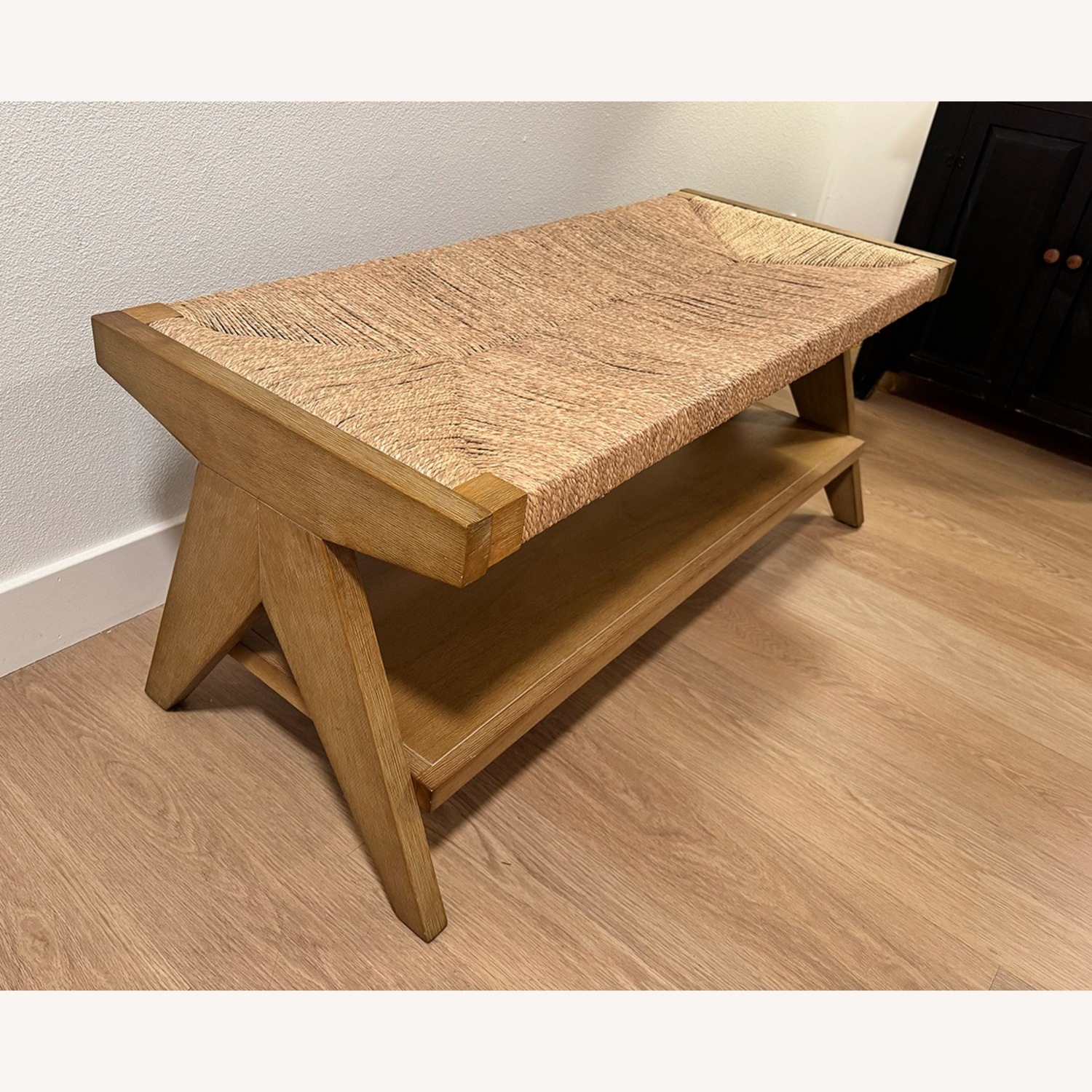 Seagrass Entryway Bench with Shelf - image-6