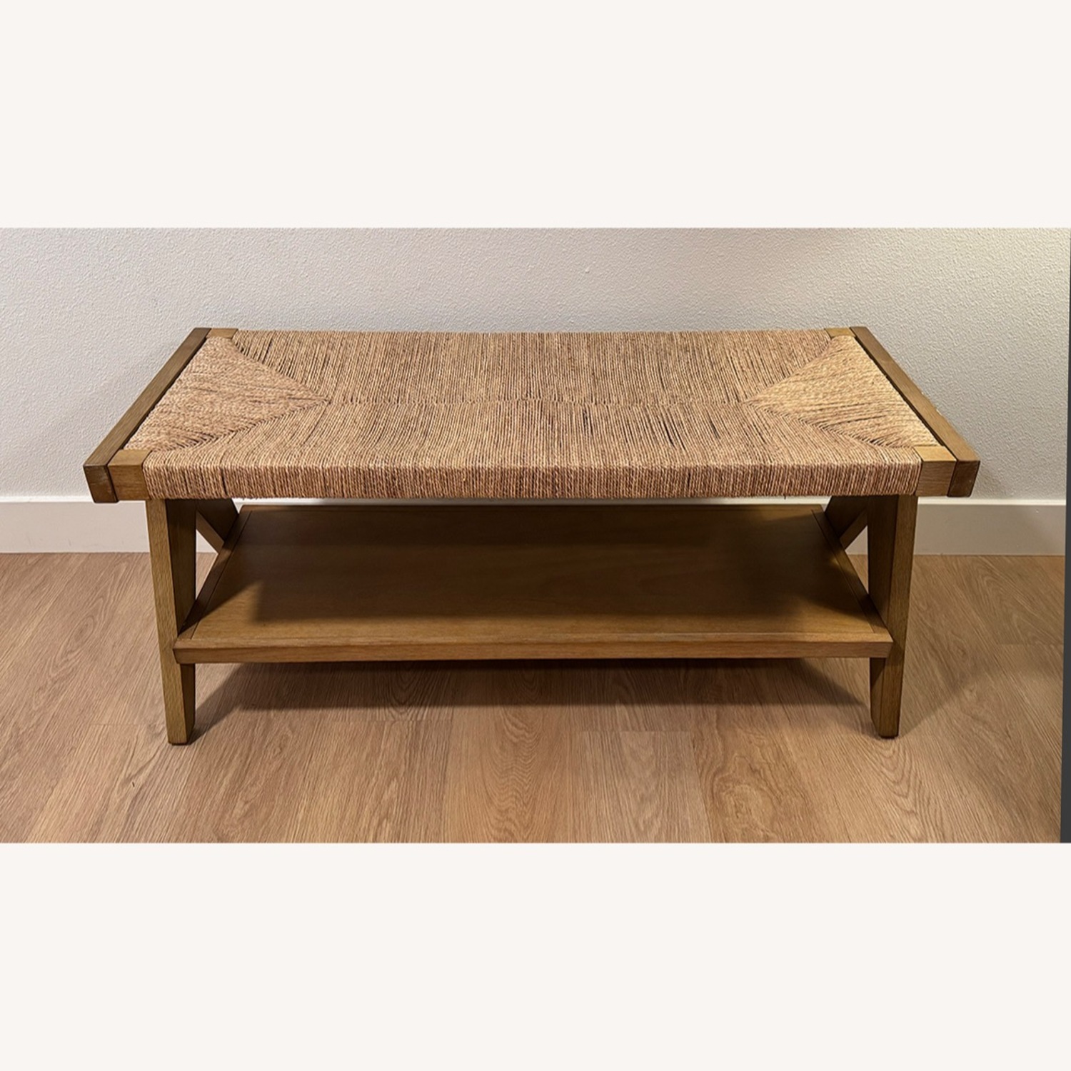 Seagrass Entryway Bench with Shelf - image-3