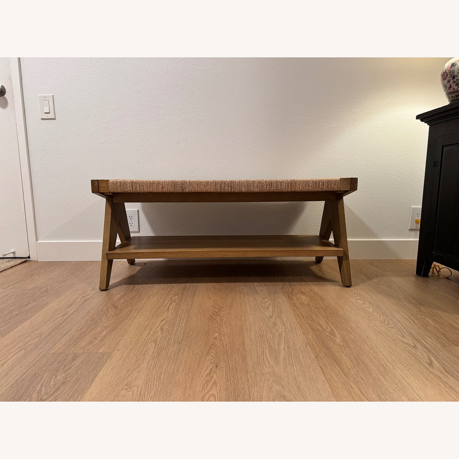 Seagrass Entryway Bench with Shelf - image-5