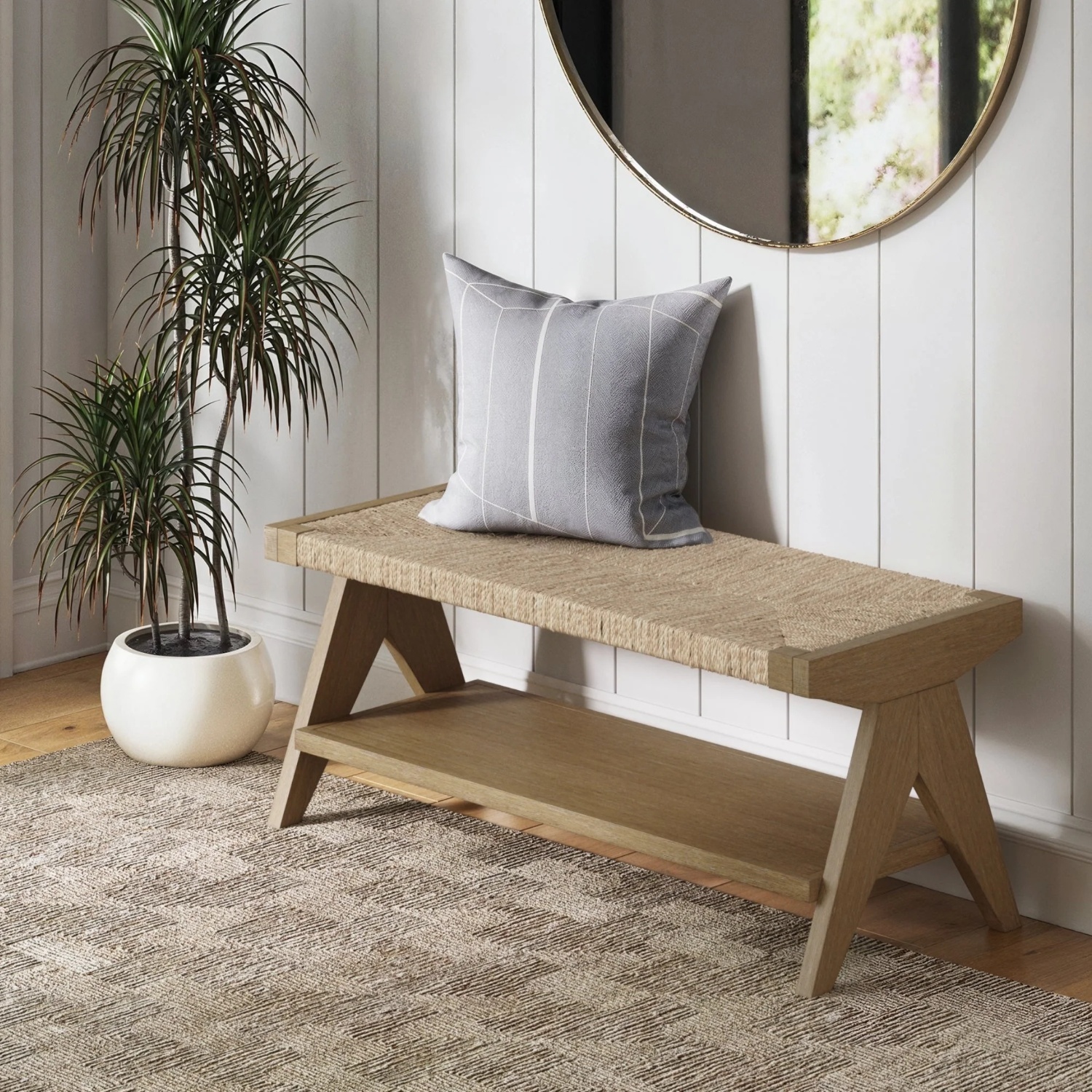 Seagrass Entryway Bench with Shelf - image-8