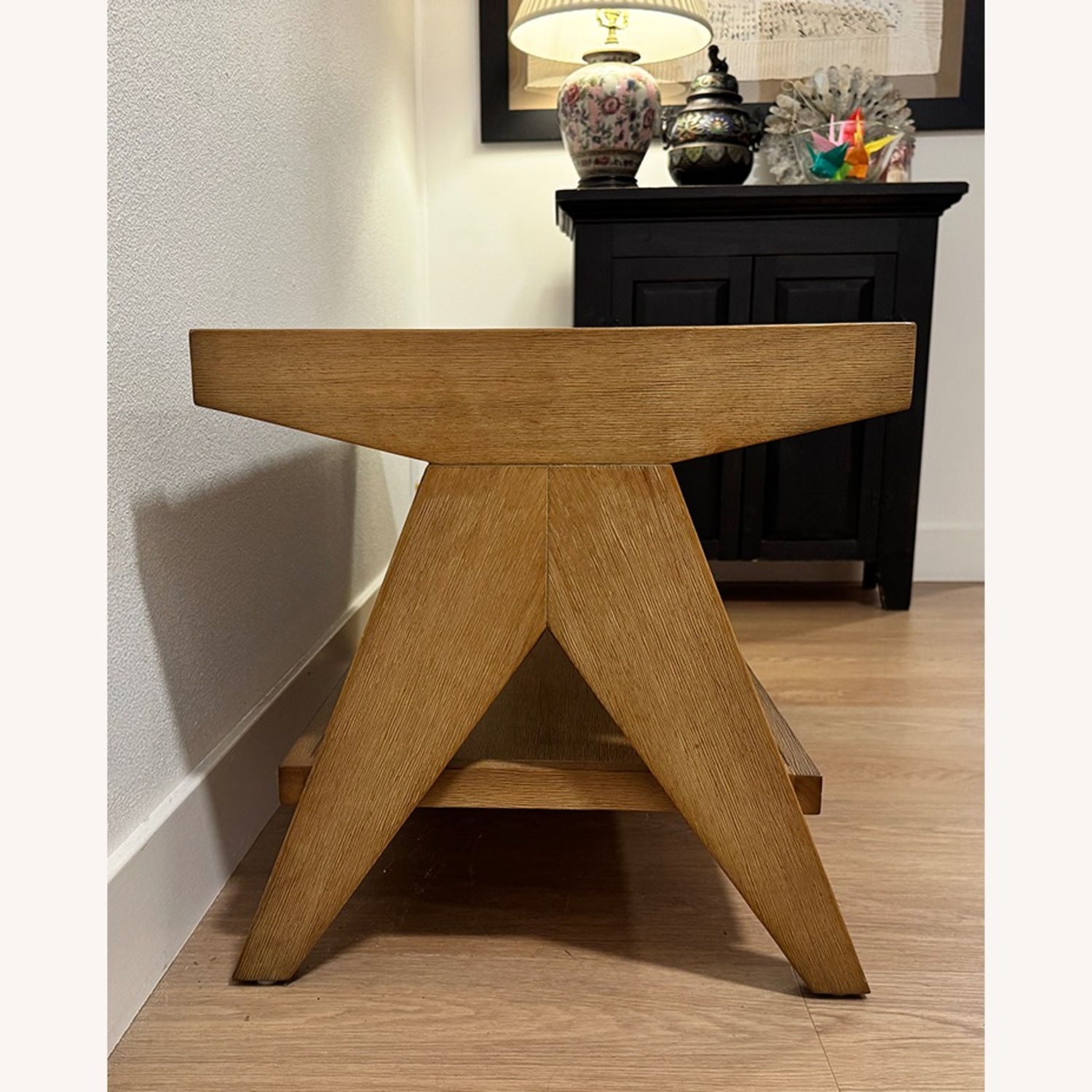 Seagrass Entryway Bench with Shelf - image-2