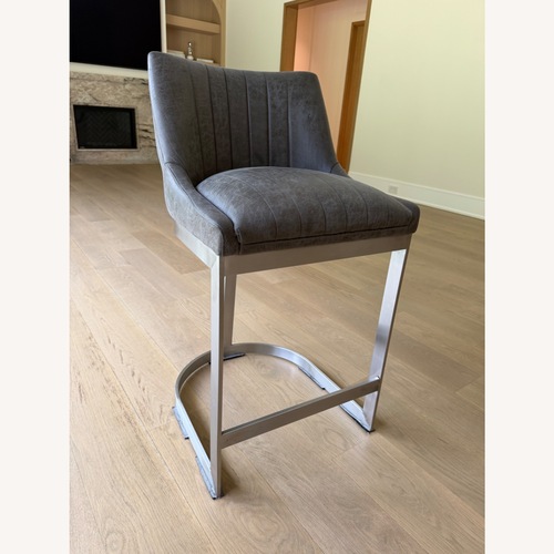 Used Sit Down New York Dark Gray Fabric Stool for sale on AptDeco