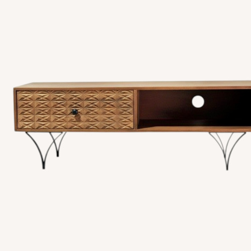 Used TV Console Solid Hardwood Carved Drawer for sale on AptDeco