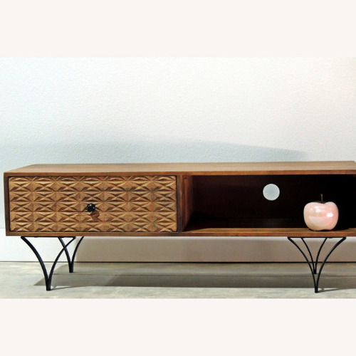Used TV Console Solid Hardwood Carved Drawer for sale on AptDeco