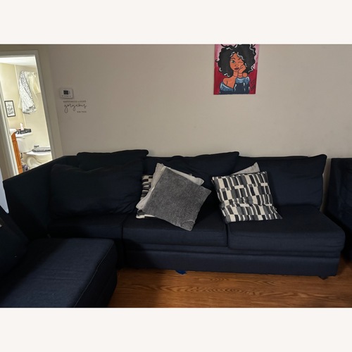 Used Bob's Discount Blue Fabric 3+ Piece Sectional for sale on AptDeco
