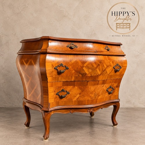 Used Etsy Goldsmith Parquetry Bombe Chest Louis XV Style for sale on AptDeco