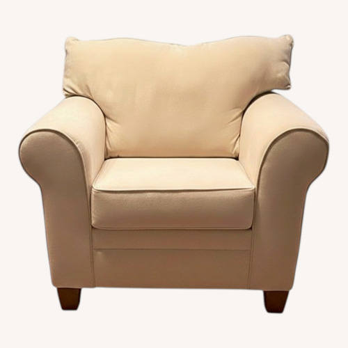 Used Beige Armchair and Storage Ottoman for sale on AptDeco