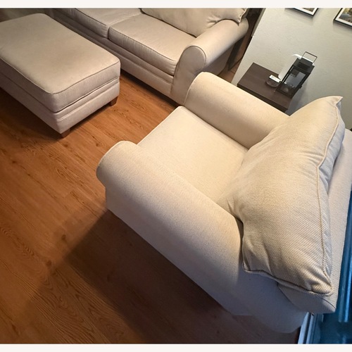 Used Beige Armchair and Storage Ottoman for sale on AptDeco