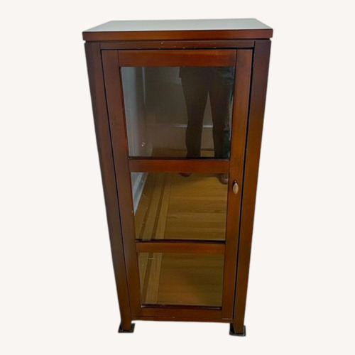 Used Crate & Barrel Dark Brown Wood Bar Cabinet for sale on AptDeco