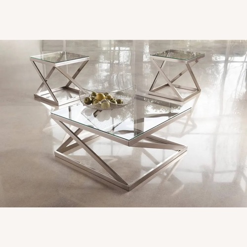 Used Ashley Furniture Silver Glass Side Table for sale on AptDeco