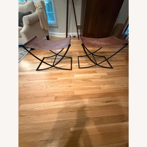 Used Set of 2 Sharpton Metal Leather Accent Stools for sale on AptDeco
