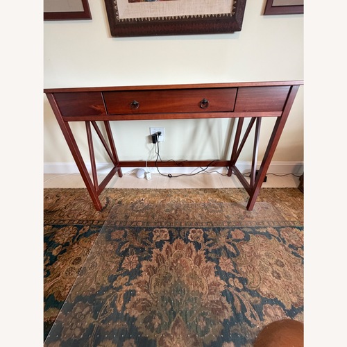 Used Linon Home Decor Dark Brown Wood Desk for sale on AptDeco