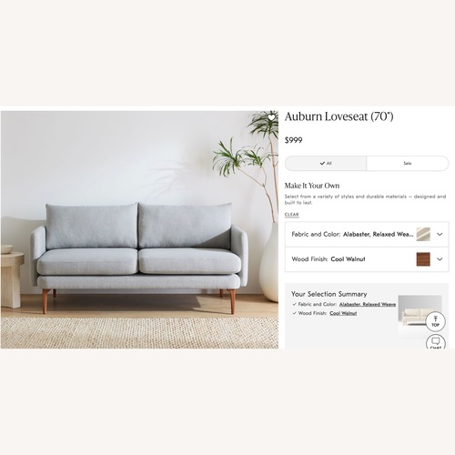 Used West Elm Auburn Light Gray Fabric Loveseat for sale on AptDeco