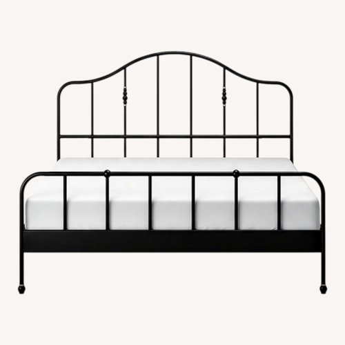 Used IKEA SAGSTUA Black Metal Queen Bed Frame (Wooden Slats) for sale on AptDeco