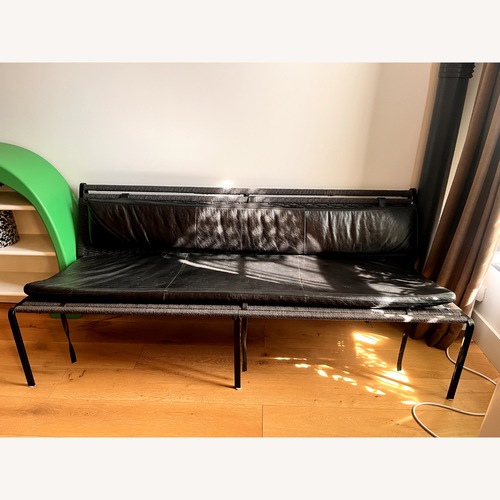 Used CB2 Fenn Black Cord and Leather Settee for sale on AptDeco