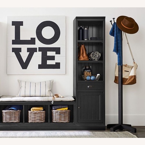 Used Pottery Barn Black Wood Aubrey Storage Bench for sale on AptDeco