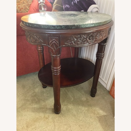 Used Set of 3 Mahogany and Marble Vintage Side Tables for sale on AptDeco