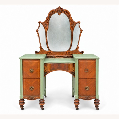Used Art Deco Vanity 3-Panel Mirror & Bench for sale on AptDeco