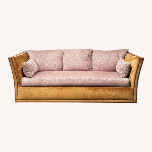 Used Safavieh Gray and Gold Couch With Nail Heads for sale on AptDeco